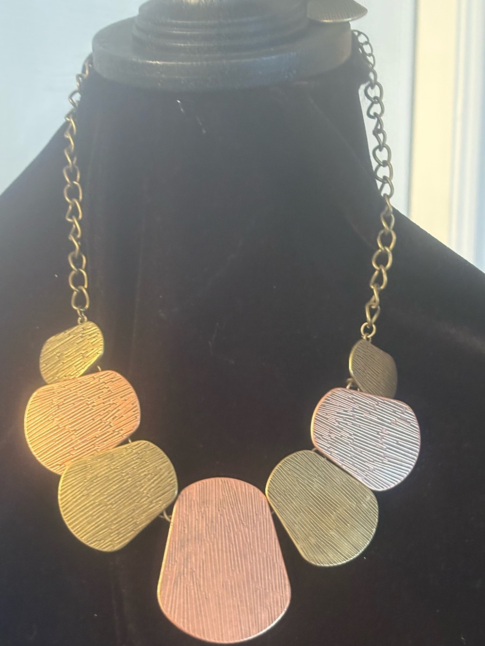 Gold and Rose Gold Textured Statement Necklace - Women Jewelry